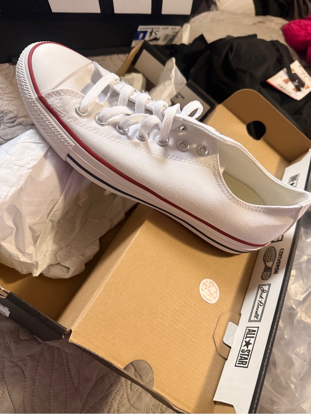 Converse White Canvas Low-Top Sneakers with Red Trim